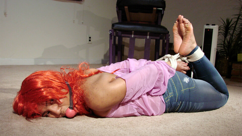 Damaira-BGBv01 - Ball-gagged and Hogtied, Barefoot in Jeggings