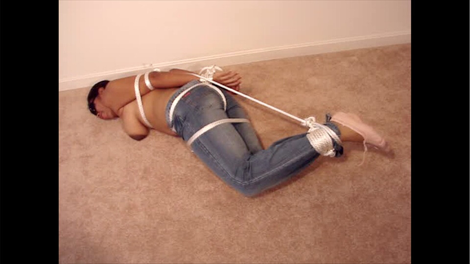 Marie-BGBv02 - Blindfolded & Topless with Ankles Tied to Neck in  Ballet Slippers & Jeans