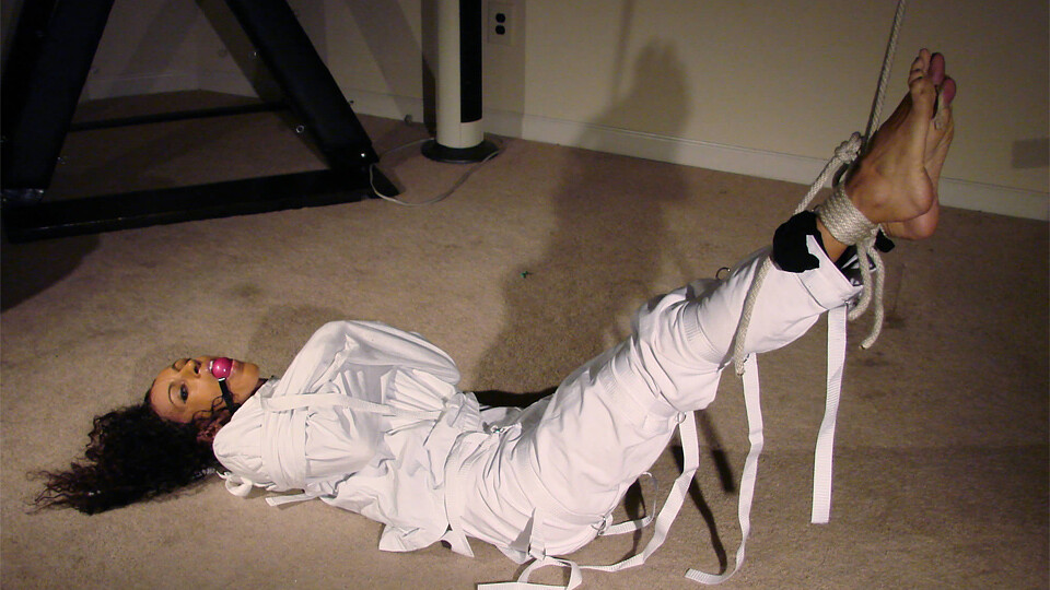 LaDawn-BGBv12 - Ball-gagged in Straitjacket & Leg Binder and Tickled on Bare Soles