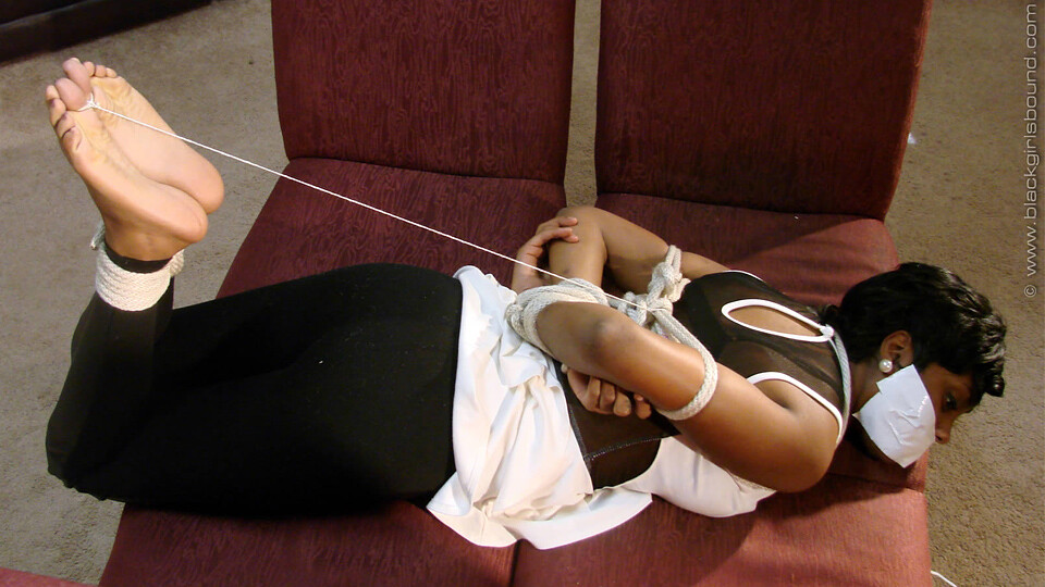 Nykisha-BGBv15 - Toe-tied and Tape Gagged, Barefoot in Leggings