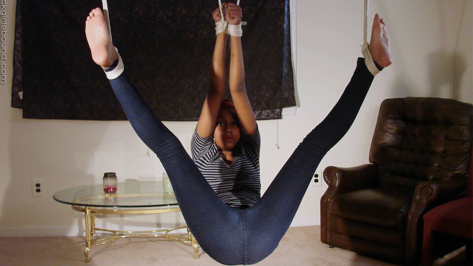 Nykisha-BGBv26 - Suspended by Wrists and Ankles, Barefoot in Blue Jeans
