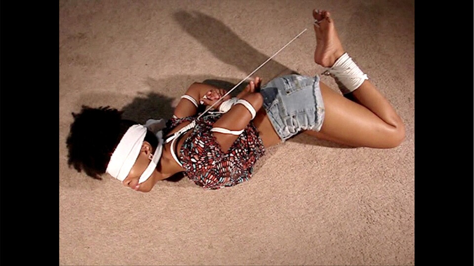 Scarlet-BGBv18 - Toe-tied, Blindfolded & Gagged, Barefoot in Shorts