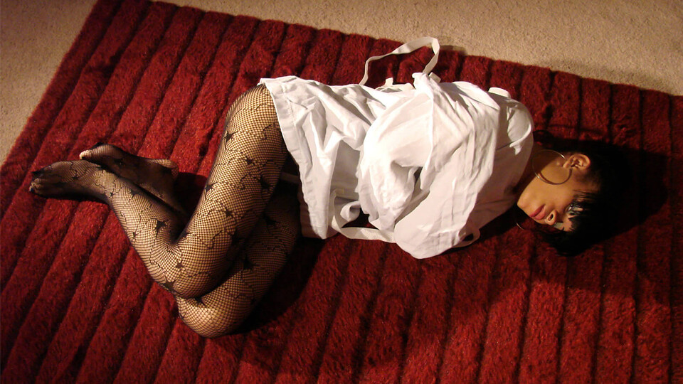 Taysia-BGBv23 - Ball-gagged in a Straitjacket in Fishnet Stockings