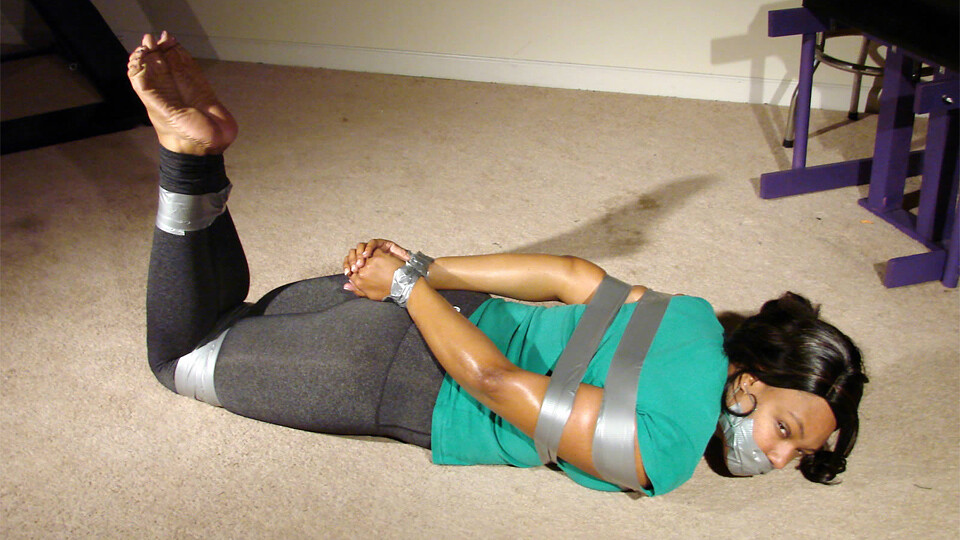 Sky-BGBv17 - Gagged and Bound with Tape Barefoot in Leggings