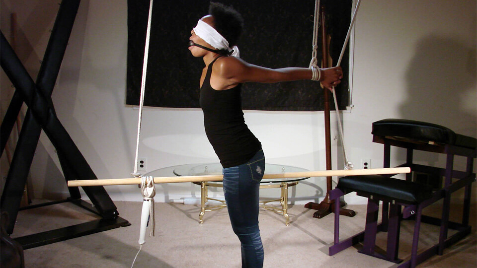 Aether-BGBv71 - Blindfolded & Ball-gagged Strappado in Heels and Bare Feet