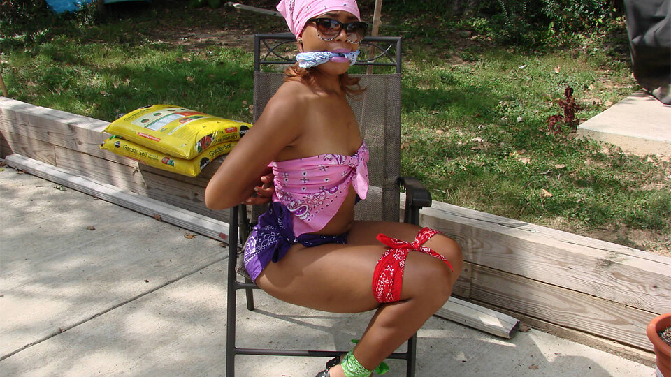 Aether-BGBv82 - Bound, Blindfolded and Gagged in a Bikini, all with Bandanas